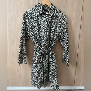 Maje Leopard Print Trench Coat in Black and Cream